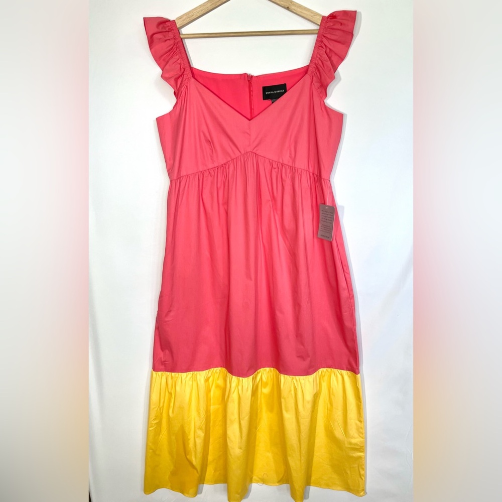 New! Donna Morgan Pink and Yellow Cotton Maxi Dress 14